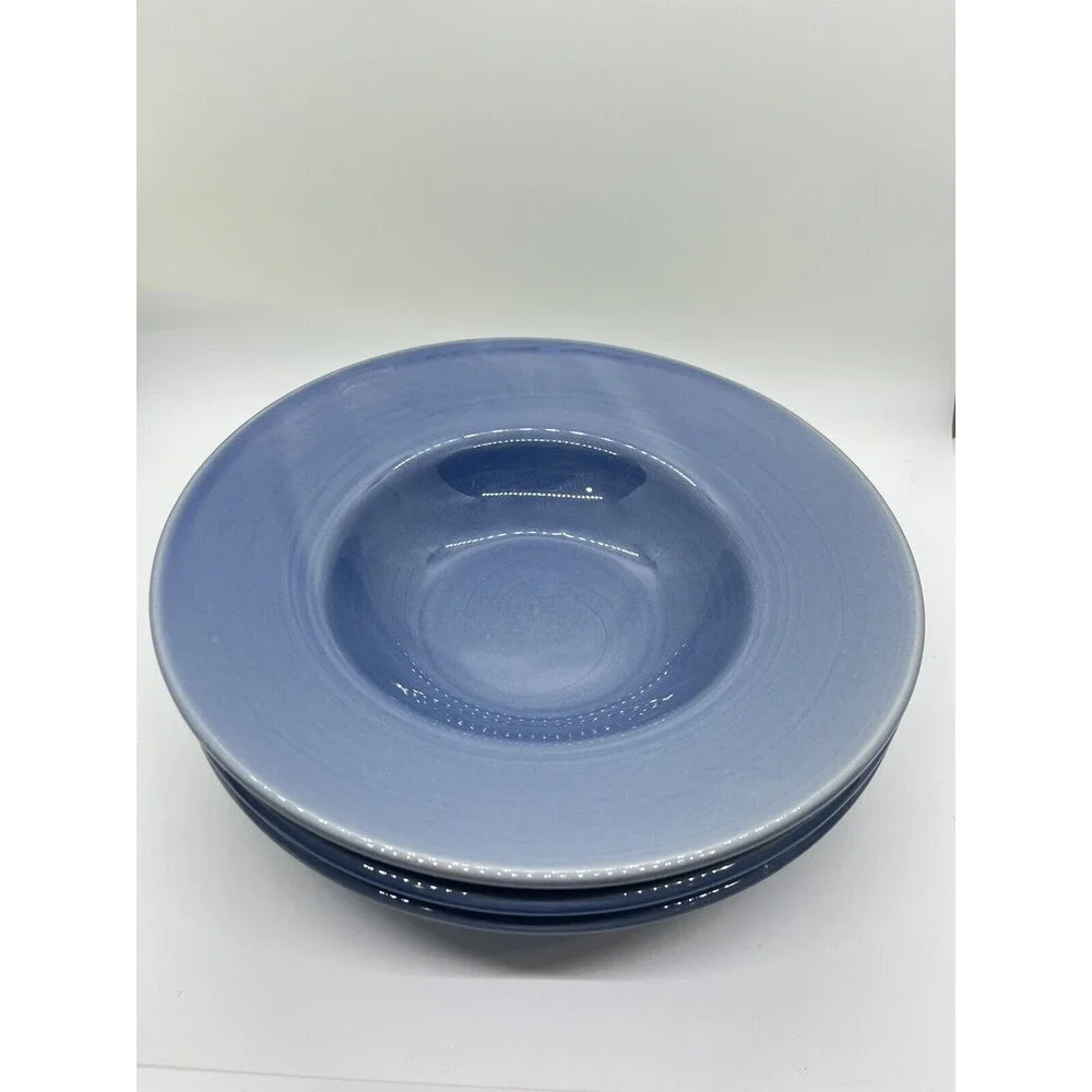 Pier 1 Blue Salad Soup Bowls Set of 3 Stoneware 9